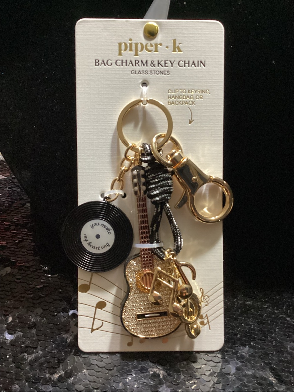 piper.k Gold Music-Themed Bag Charm & Key Chain - Black Accent
